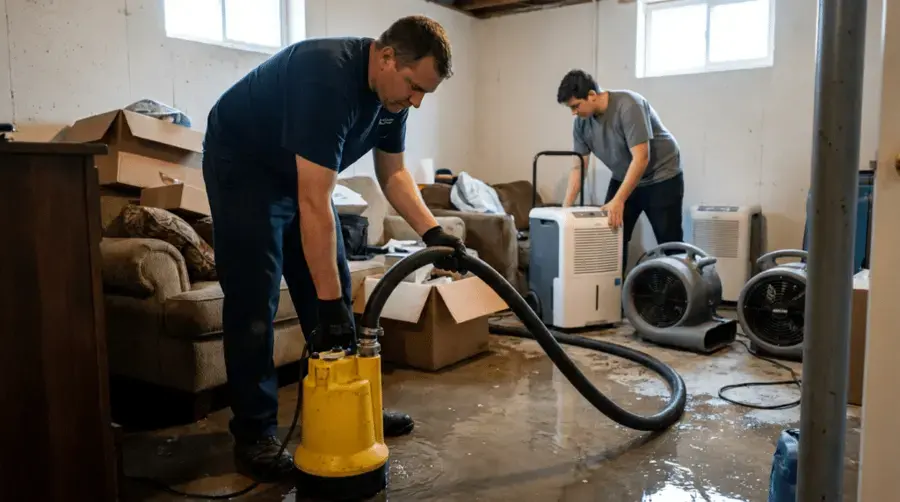 Crew extracting water with dehumidifiers running in Huntington Station, NY